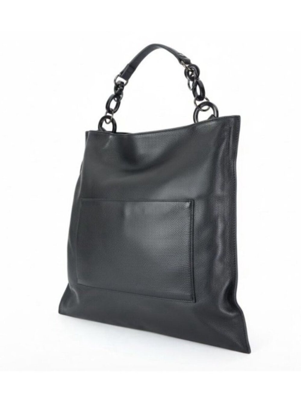 Tiffany & Fred Paris Women’s Black Messenger Tote Shoulder Bag Chain Loop Strap